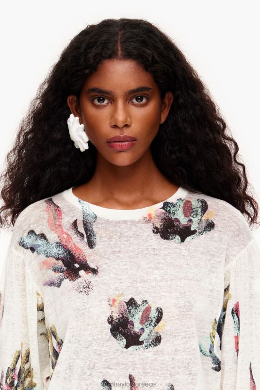 είδη ένδυσης Bimba Y Lola λινό πουλόβερ με στάμπα με κοράλλι L2L28353 ελεφαντόδοντο