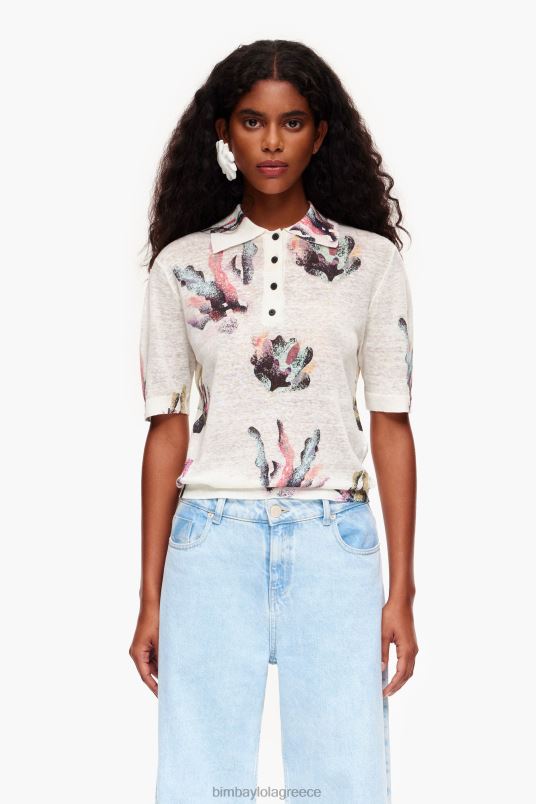 είδη ένδυσης Bimba Y Lola πλεκτό μπλουζάκι πόλο με κοραλί L2L28354 ελεφαντόδοντο