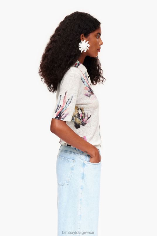 είδη ένδυσης Bimba Y Lola πλεκτό μπλουζάκι πόλο με κοραλί L2L28354 ελεφαντόδοντο