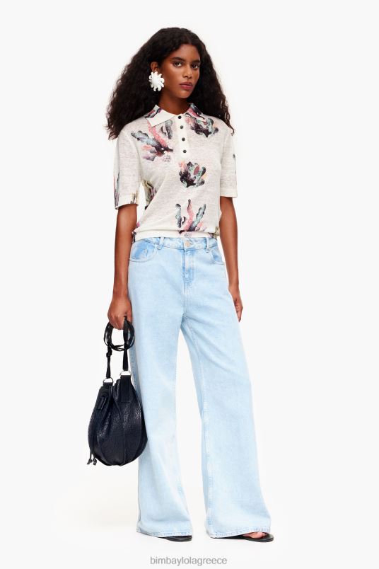 είδη ένδυσης Bimba Y Lola πλεκτό μπλουζάκι πόλο με κοραλί L2L28354 ελεφαντόδοντο