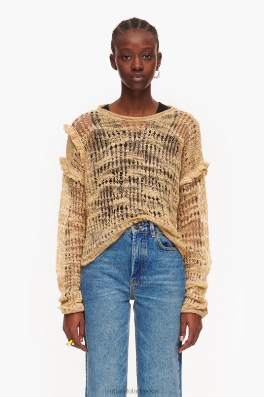 είδη ένδυσης Bimba Y Lola λινό πουλόβερ ανοιχτό πλεκτό L2L28362 καμήλα