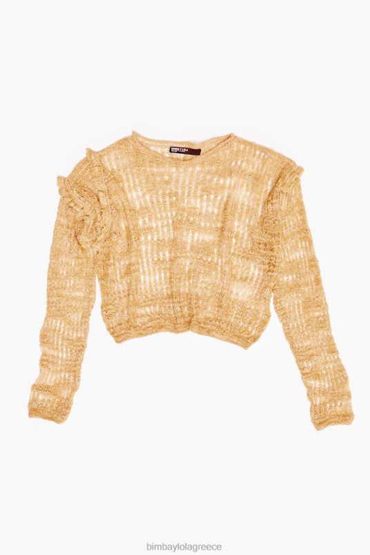 είδη ένδυσης Bimba Y Lola λινό πουλόβερ ανοιχτό πλεκτό L2L28362 καμήλα