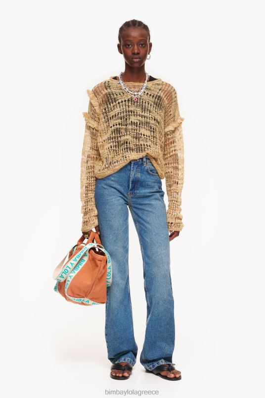 είδη ένδυσης Bimba Y Lola λινό πουλόβερ ανοιχτό πλεκτό L2L28362 καμήλα