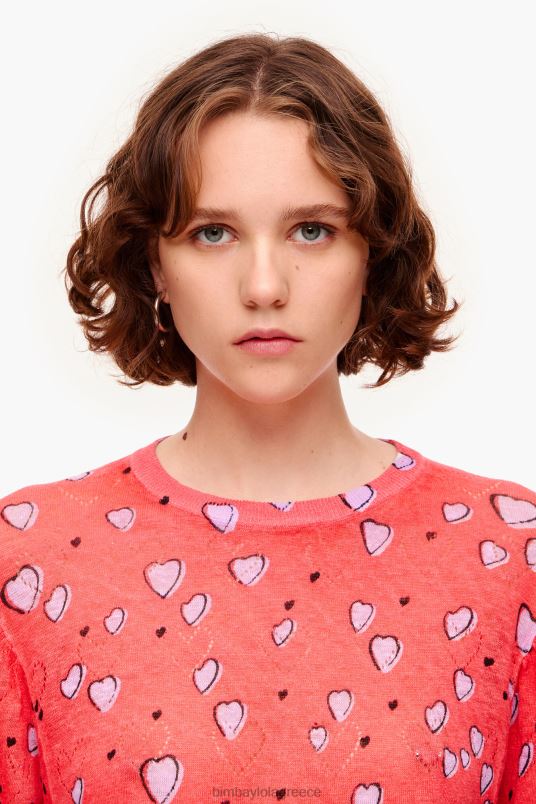 είδη ένδυσης Bimba Y Lola μικρό λινό πουλόβερ με στάμπα καρδιά L2L28367 το κόκκινο