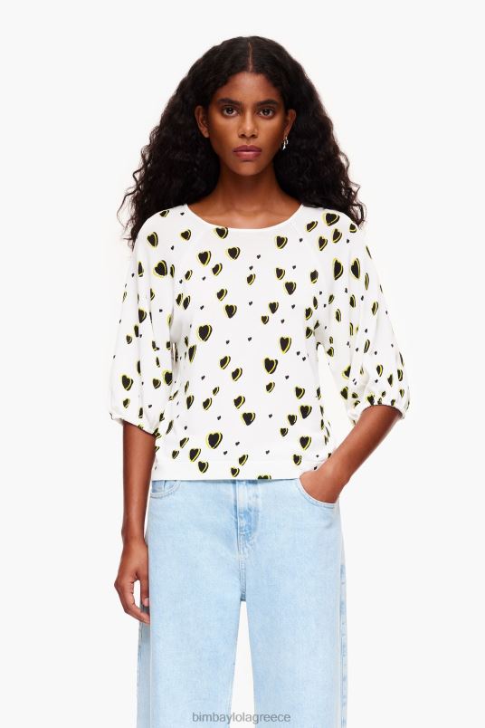 είδη ένδυσης Bimba Y Lola λινό πουλόβερ με στάμπα με μικρές καρδιές L2L28370 ελεφαντόδοντο