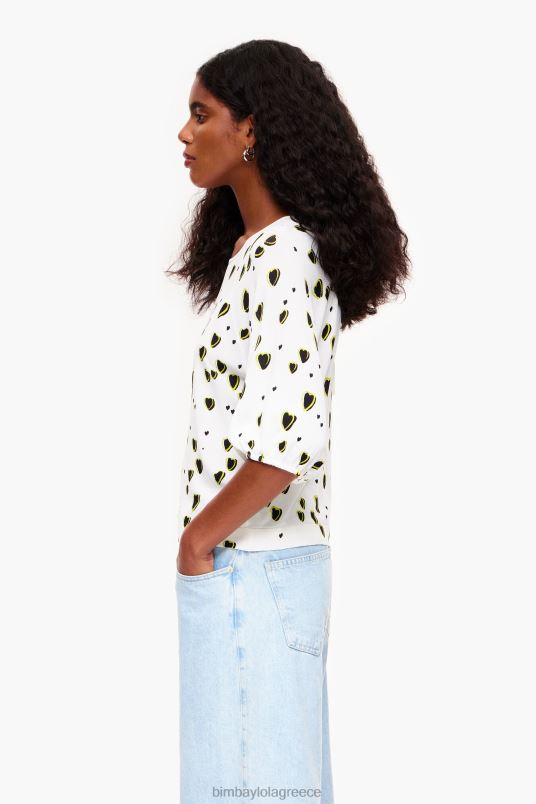 είδη ένδυσης Bimba Y Lola λινό πουλόβερ με στάμπα με μικρές καρδιές L2L28370 ελεφαντόδοντο