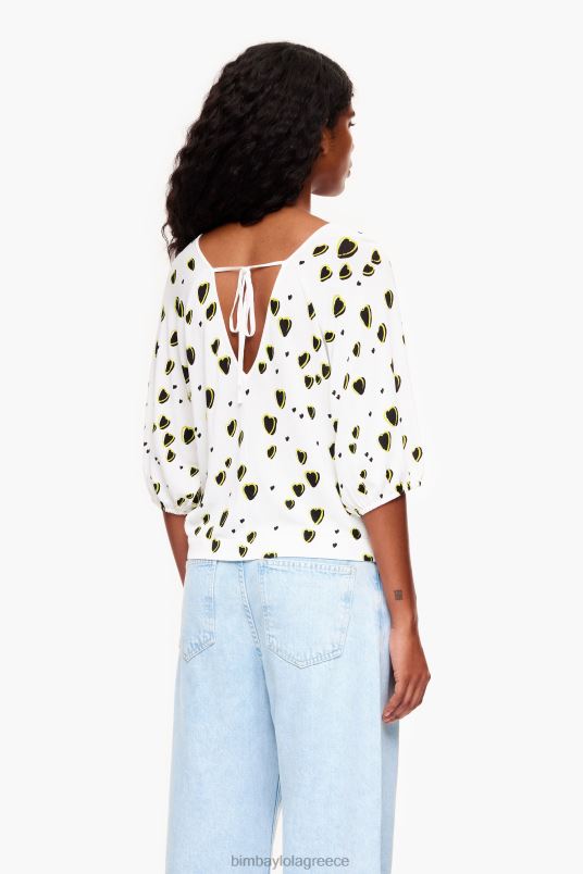 είδη ένδυσης Bimba Y Lola λινό πουλόβερ με στάμπα με μικρές καρδιές L2L28370 ελεφαντόδοντο