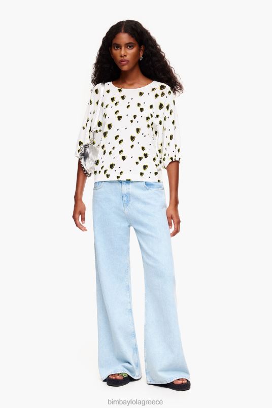 είδη ένδυσης Bimba Y Lola λινό πουλόβερ με στάμπα με μικρές καρδιές L2L28370 ελεφαντόδοντο