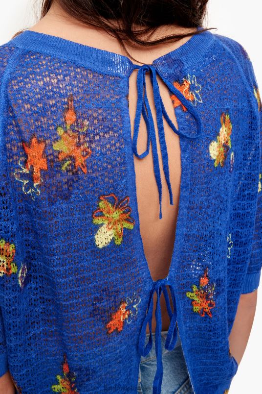είδη ένδυσης Bimba Y Lola σπρέι λουλούδια στάμπα λινό πουλόβερ L2L28390 μπλε