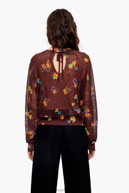 είδη ένδυσης Bimba Y Lola σπρέι λουλούδια στάμπα λινό πουλόβερ L2L28392 καφέ
