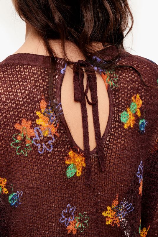 είδη ένδυσης Bimba Y Lola σπρέι λουλούδια στάμπα λινό πουλόβερ L2L28392 καφέ