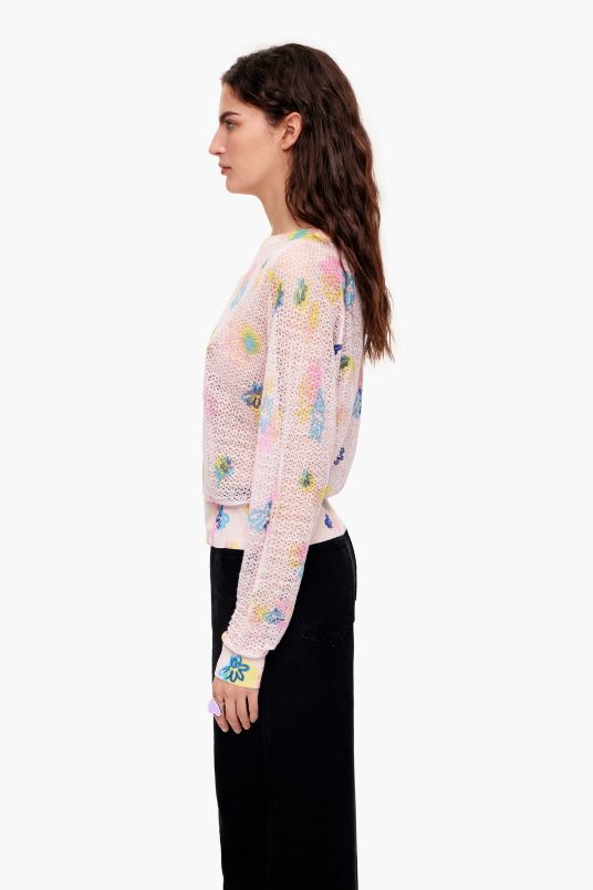 είδη ένδυσης Bimba Y Lola σπρέι λουλούδια στάμπα λινό πουλόβερ L2L28393 ροζ