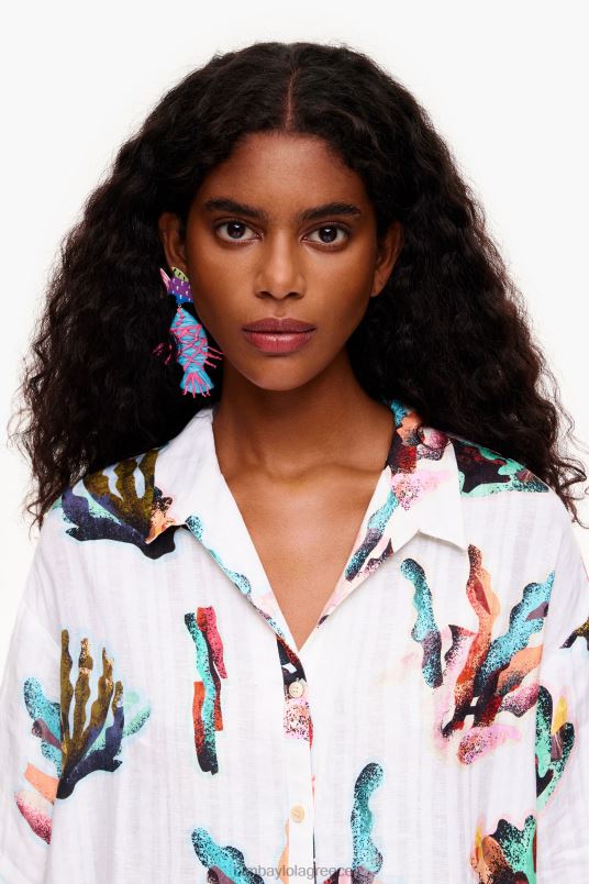 είδη ένδυσης Bimba Y Lola πουκάμισο με κοραλί στάμπα L2L28326 ελεφαντόδοντο