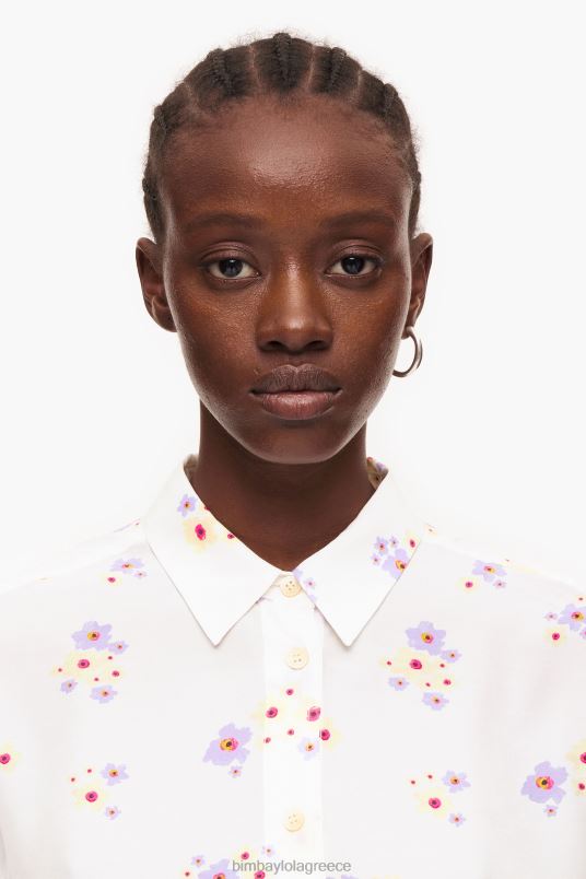 είδη ένδυσης Bimba Y Lola ακρυλικά λουλούδια με στάμπα κουτί πουκάμισο L2L28336 άσπρο