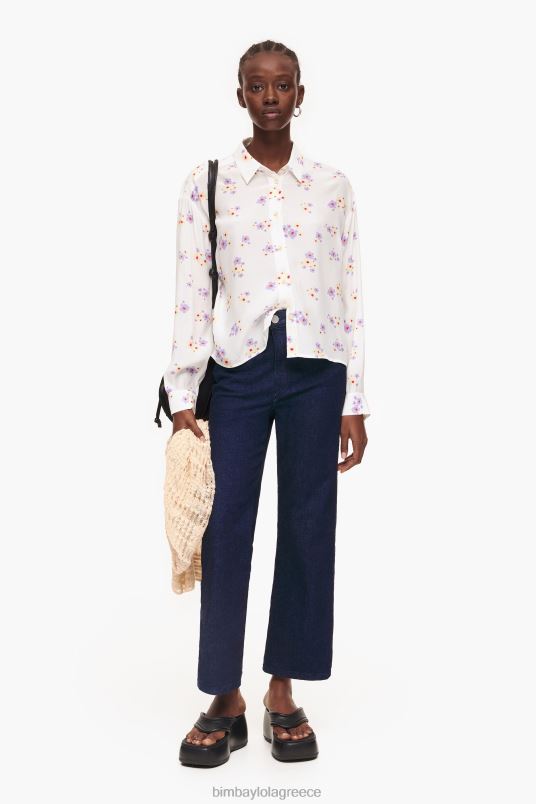 είδη ένδυσης Bimba Y Lola ακρυλικά λουλούδια με στάμπα κουτί πουκάμισο L2L28336 άσπρο