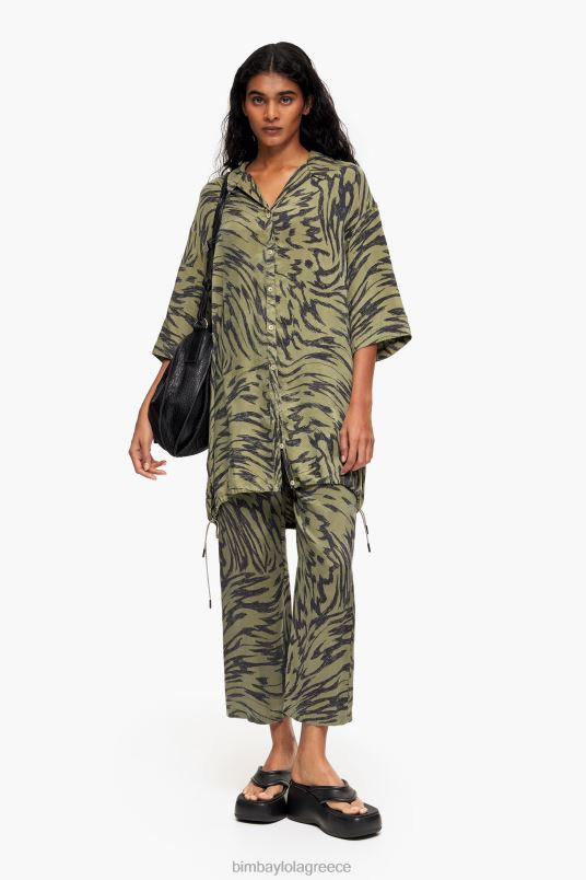 είδη ένδυσης Bimba Y Lola oversize πουκάμισο με στάμπα με φτερά πεταλούδας L2L28323 χακί