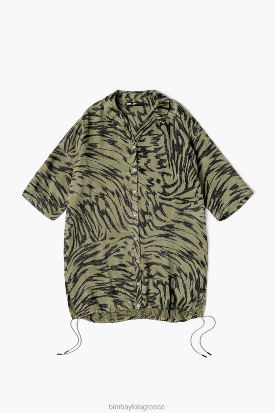 είδη ένδυσης Bimba Y Lola oversize πουκάμισο με στάμπα με φτερά πεταλούδας L2L28323 χακί