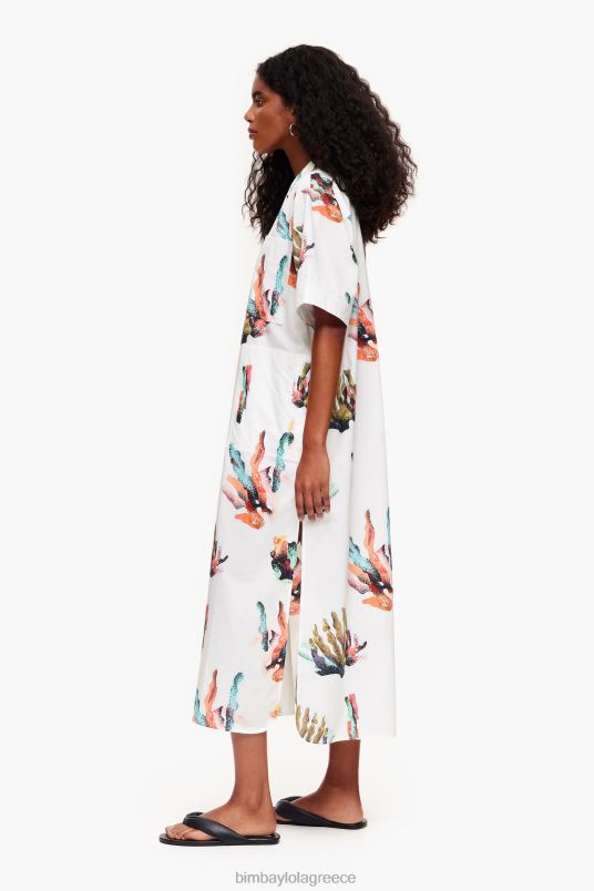 είδη ένδυσης Bimba Y Lola φόρεμα πουκάμισο με μακριά κοραλί στάμπα L2L28181 ελεφαντόδοντο