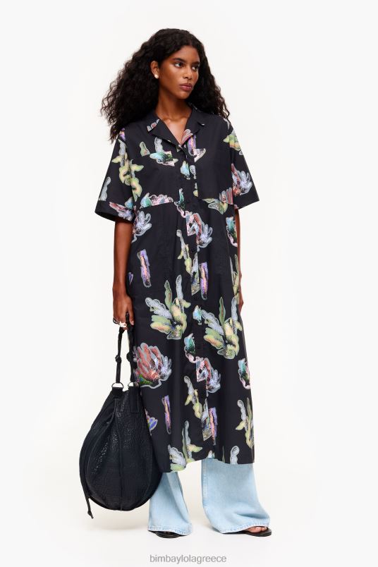 είδη ένδυσης Bimba Y Lola φόρεμα πουκάμισο με κοραλί στάμπα L2L28182 γκρί