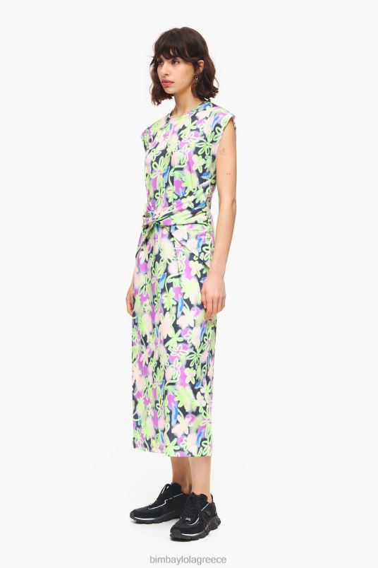 είδη ένδυσης Bimba Y Lola λουλούδια γκράφιτι με στάμπα εφαρμοστό μίντι φόρεμα L2L28215 πασχαλιά