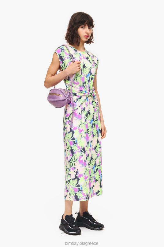 είδη ένδυσης Bimba Y Lola λουλούδια γκράφιτι με στάμπα εφαρμοστό μίντι φόρεμα L2L28215 πασχαλιά