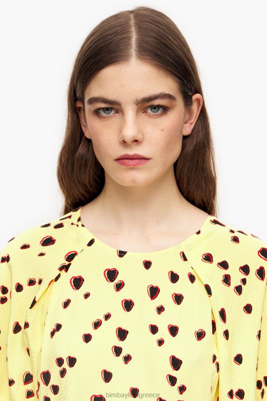 είδη ένδυσης Bimba Y Lola μίντι φόρεμα με στάμπα σε γραμμή με μικρές καρδιές L2L28221 κίτρινος