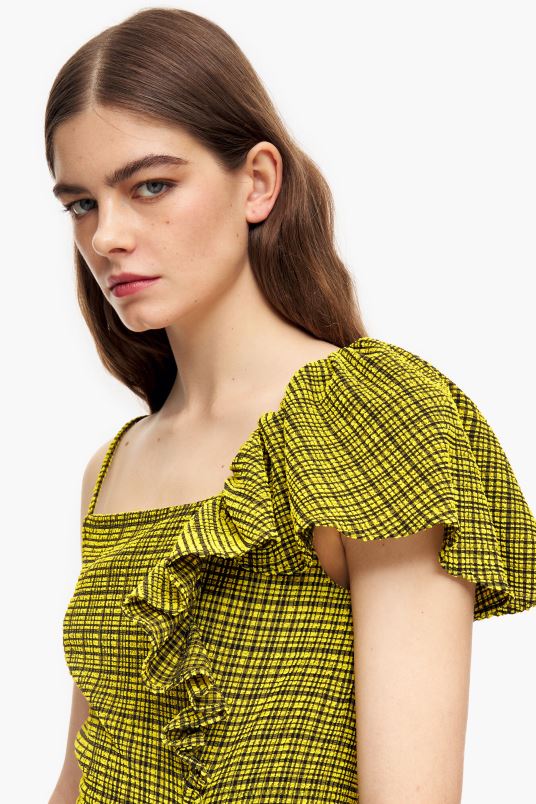 είδη ένδυσης Bimba Y Lola ρευστό μίντι τετράγωνα φορέματος L2L28240 κίτρινος