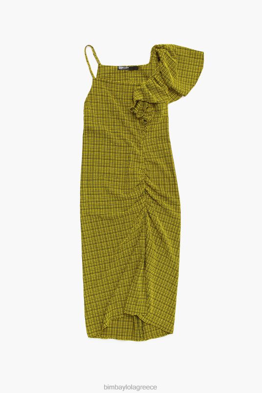 είδη ένδυσης Bimba Y Lola ρευστό μίντι τετράγωνα φορέματος L2L28240 κίτρινος