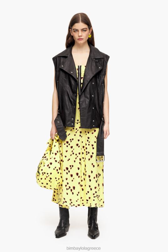 είδη ένδυσης Bimba Y Lola midi slip φόρεμα με μικρές καρδιές L2L28222 κίτρινος