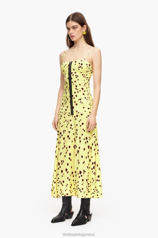 είδη ένδυσης Bimba Y Lola midi slip φόρεμα με μικρές καρδιές L2L28222 κίτρινος